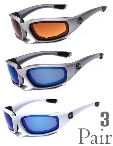 3 Pack Choppers Padded Foam Wind Resistant Anti-Reflective Motorcycle Sunglasses - Picture 14 of 21