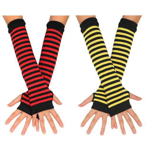 2pairs Women's Long Fingerless Striped Arm Gloves Elbow Sleeve Warm Mittens - Picture 8 of 27