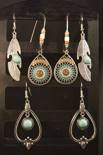 Lot of 3 Pairs TURQUOISE EARRINGS  Feathers Large  New!!!  Jewelry  USA SALES!!! - Picture 3 of 6