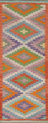 Colorful Kilim Runner Rugs Flatweave Pile Wool Kelim Carpets 6' 6'' X 2' 1''