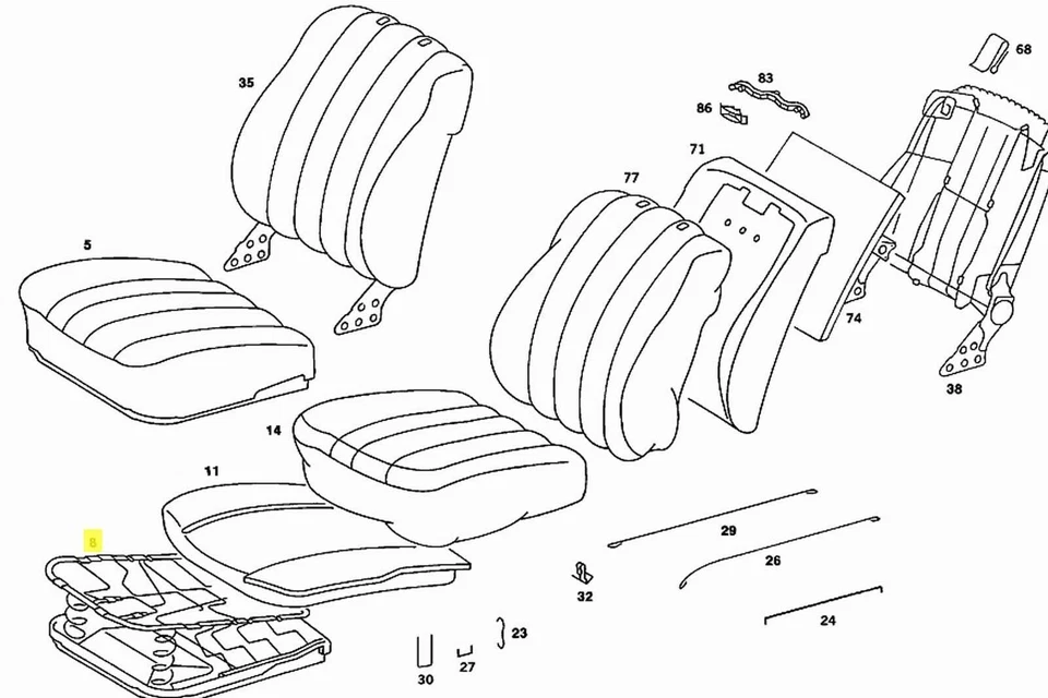 Marco inferior asiento delantero mercedes con resortes nuevo OEM W116 W123 W126 '76-'91 Foto 2 de 4