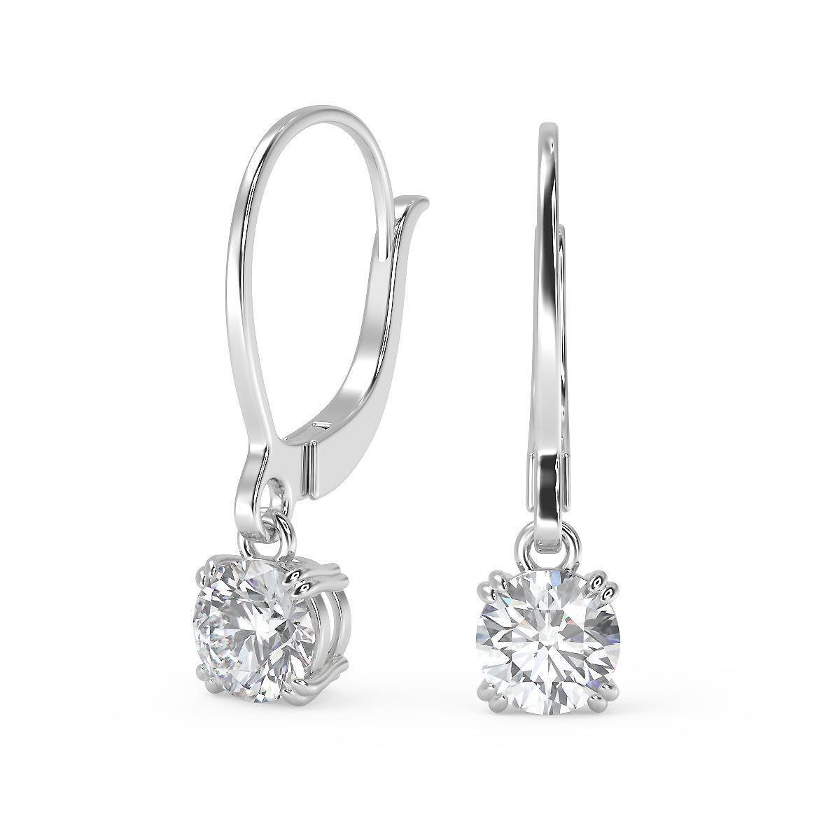 1.3 Ct Round Cut Double Prong Diamond Earrings VVS1 D Leverback 18k