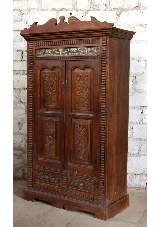 Antiguo Armario Tallado Azulejos Pintados Boho Tallado Vintage Bar Gabinete LIQUIDACIÓN Foto 4 de 4