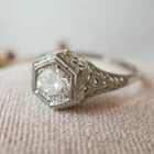 Art Deco Style Round Cut Lab Created Diamond 925 Silver Engagement Filigree Ring