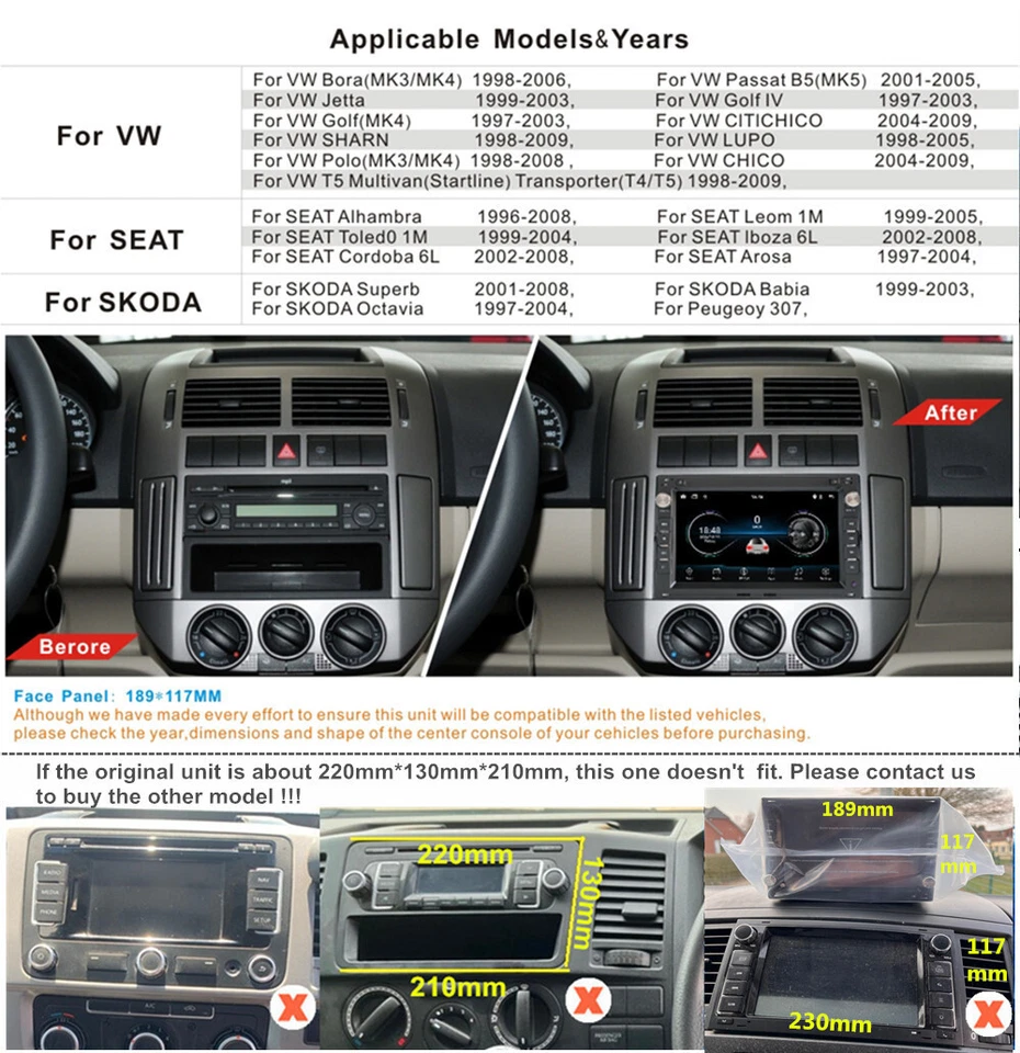 Stereo CarPlay for VW Transporter T5 T4 Head Unit Car GPS Radio Sat Nav WiFi +BT - Image 2 of 4
