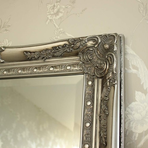 Large Ornate Silver Wall Floor Mirror vintage shabby chic bedroom dressing room - Picture 2 of 4