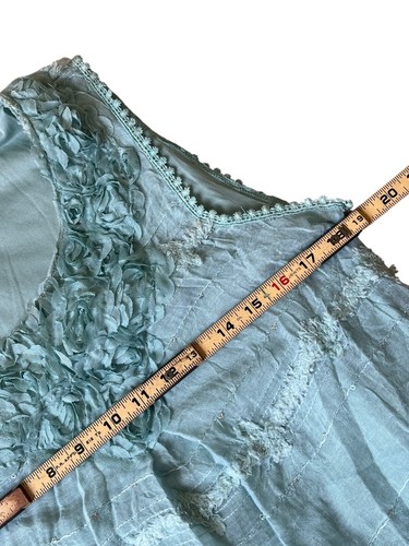 Pretty Angel Dress Medium Mint Sage Green Linen Sleeveless Shift Rosette Cottage - Picture 9 of 10