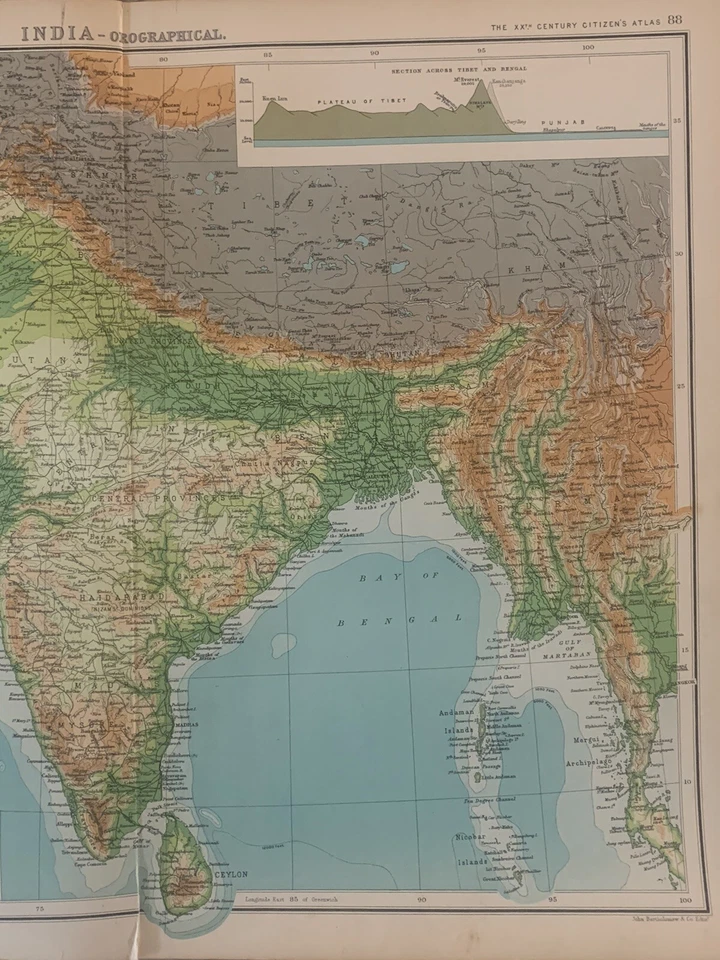 1902 India Physical & Orographical Map by John Bartholomew - Image 3 of 3