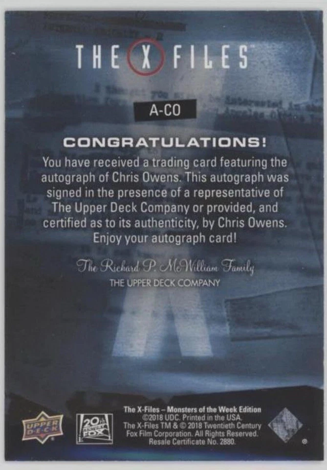 Upper Deck X-Files Auto Monsters of the Week Autograph Chris Owens as Mutato SSP - Image 2 of 2