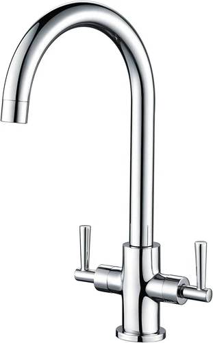 Kitchen Sink Mixer Taps Monobloc Dual Lever Chrome Stainless Steel 360° Swivel S