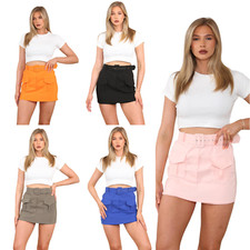 New Ladies High Waisted Cargo Skort Summer Short Belted And Pockets Viral Skirt