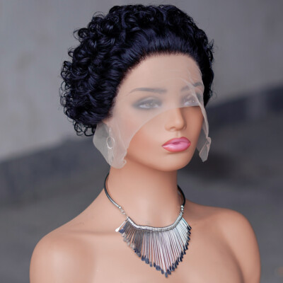 Short Pixie Cut Human Hair Wig for Black Women 13x1 Lace Front Wig Afro Hair Wig