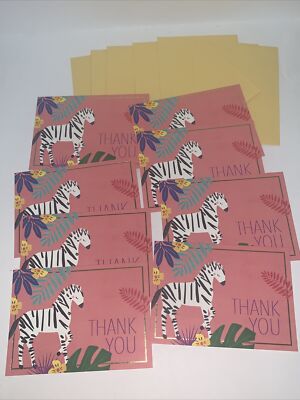 (8) Hallmark Thank You Blank Note Card: Unique Tropical Animal Exotic Zebra
