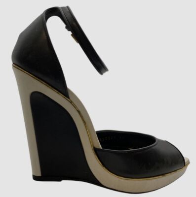 Tom Ford Women's Black Trompe L'oeil Wedge Sandal Left Shoe Only Size 39