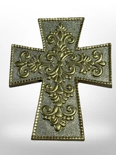 Metal Gold Cross With Beautiful Design. Made to Hang on Walls 8 1/2" by 6 1/2"