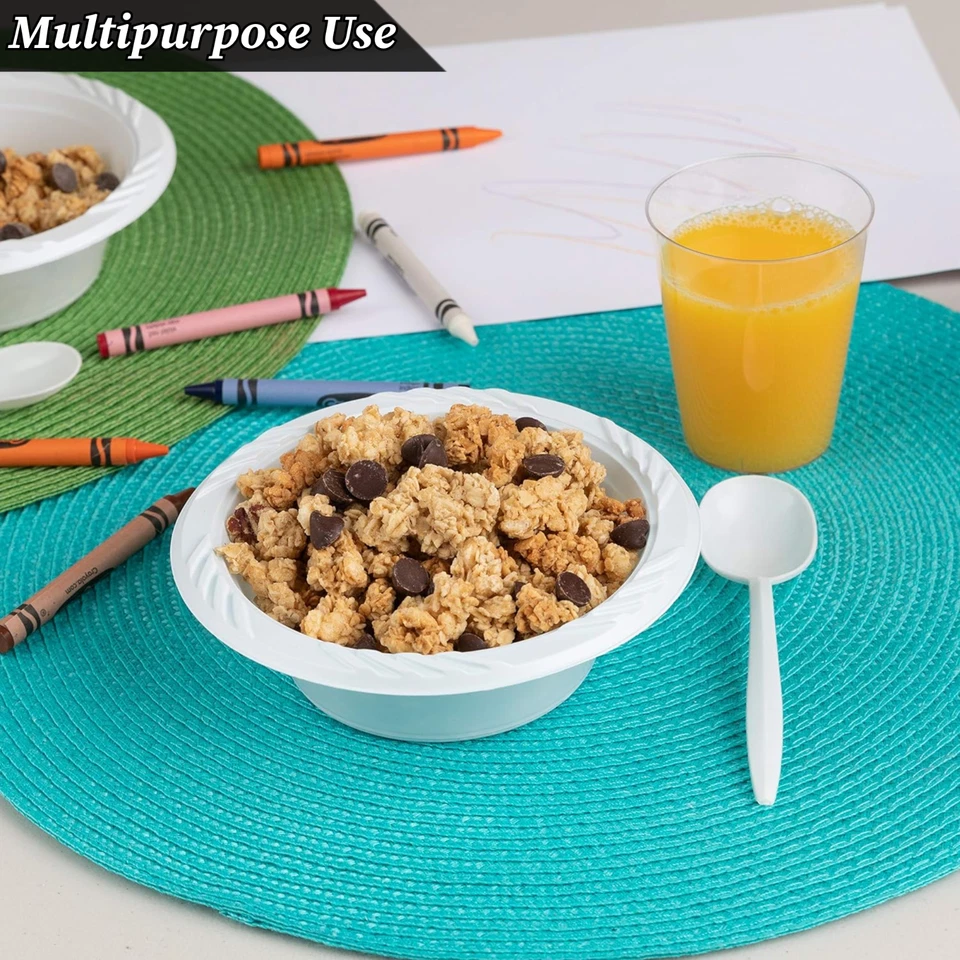 White Plastic Bowls 7oz 12oz Reusable Disposable Party Bowl Dessert Catering - Image 4 of 4