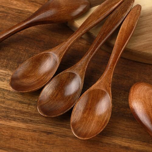 7pcs Small Wooden Spoons, 5.7in Smooth Honey Spoon Wood Teaspoon Serving - Picture 4 of 7