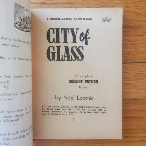 City of Glass Pulp Sci Fi Noel Loomis 1955 Double Action Pocketbook Novel Digest - Foto 3 di 4