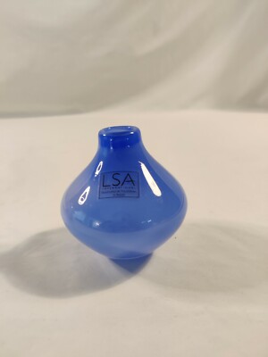 Vintage LSA International Blue Small Bud Vase HandCrafted MouthBlown Poland 3''