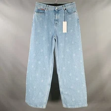 MARTINE ROSE Size L Blue Logo Cotton Denim Twill Wide Leg Baggy Jeans