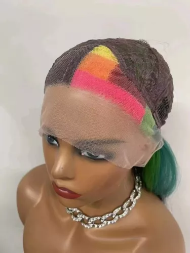 Half Black Half Rainbow Lace Front Wig 24 Inch Long Straight Synthetic Hair Wig - Picture 6 of 8