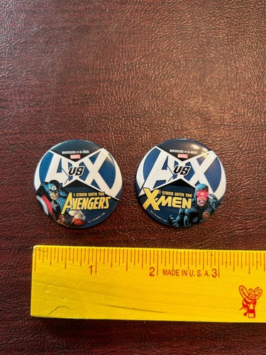Lot Of 2 SDCC 2012 Marvel Avenger Vs. X-men Pinback Button Pin Advertising Capt - Picture 1 of 2