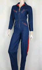 Vtg 80s Beret denim front zip jumpsuit flightsuit XS/S