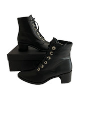 Freda Salvador Ace Boots Black Calf Leather HW Hardware Lace Up Ankle 8.5 $550