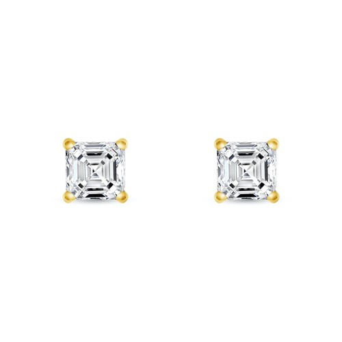 3 Ct Asscher Cut Created Diamond Earrings Stud Real 14K Yellow Gold Martini Push - Picture 2 of 3