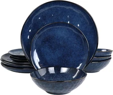 Samara 12 Piece Stoneware Dinnerware Set (Blue)