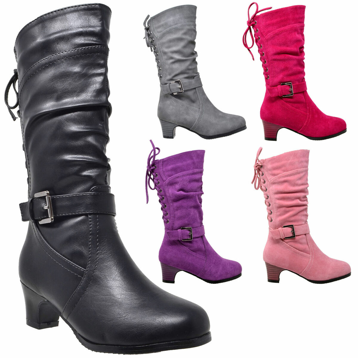 Kids Knee High Boots Mid Calf Girls Lace Up Low Heel w Kids Knee High Boots Mid Calf Girls Lace Up Low Heel w