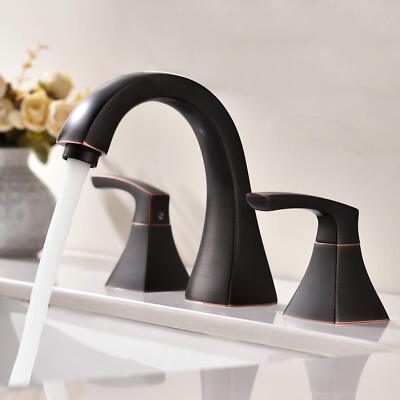 Antique Widespread Lead-Free Three-Hole Oil-Rubbed Bronze Bathroom Faucet, Tw...