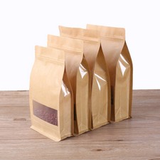 Flat Bottom Standing Kraft Paper Bag Window Zip Lock Heat Seal Food Grade Pouch