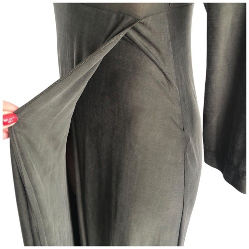 Free People Temptation Maxi Gown Dress Size S Plunging Neck Side Split Green - Picture 12 of 17