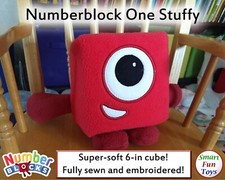 Numberblock One Plush, 6-in, Fully Sewn and Embroidered