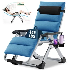 Adjustable Chair Zero Gravity Chair Portable Patio Lounge Chair W/Cup Holder+Mat