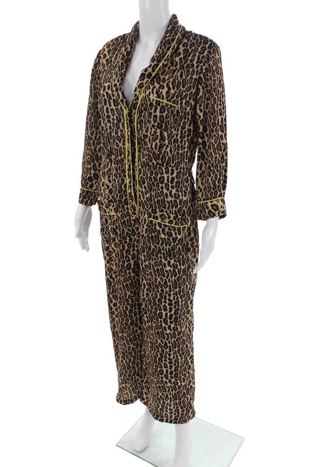 Mono Le Superbe para mujer manga larga cuello en V satinado estampado de leopardo marrón talla 4 Foto 2 de 4