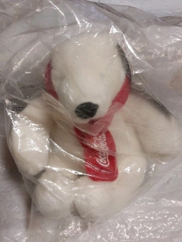 (1) NEW Mini 4" Coca-Cola White Plush Polar Bear w/ Red Scarf Stuffed Animal