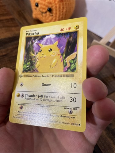 Pikachu Yellow Cheeks 1st Edition Gray Stamp Base Set 1999 # 58/102 Pokémon TCG - 第 4/9 張圖片