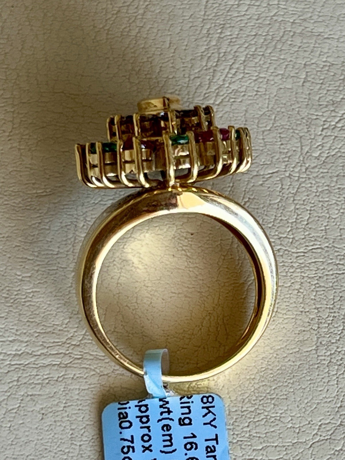 Huge 18K Solid Gold Ring King Queen Ruby Emerald … - image 9