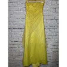 Jump Apparel 90s Y2K Yellow Satin Strapless Formal Prom Dress Jeweled SZ  5/6
