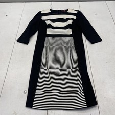 Vince Camuto Dress Womens 6 Black Stripe 3/4 Sleeve Knit Sheath Work Office