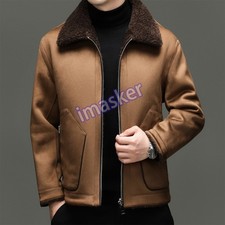 Giacca uomo invernale pelle bavero pile caldo double face soprabito montone