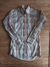 Vtg Burberry London Button Down Shirt Beige Mens Sz Small Plaid Cotton USA