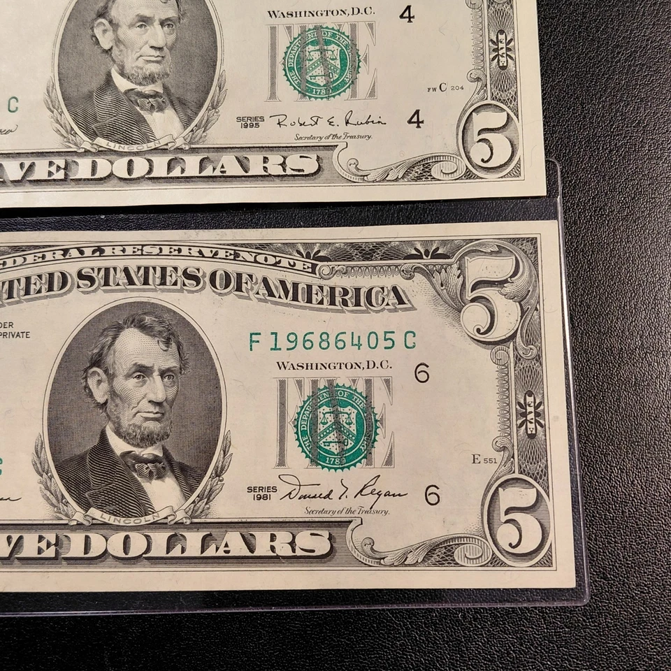 Three ($5) Fed Res Banknotes (1981, 1995, 1995) . Cleveland & Atlanta (Choice) - Image 3 of 4