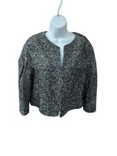 Lafayette 148 Women's Crop Blazer Open Front 3/4 Sleeve Tweed Wool Sz 14 Jacket