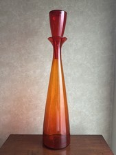 Blenko 6138 Style Bottle With Add-on Stopper Tangerine Vintage Blown Glass