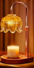 Dimmable Adjustable Pink Glass Lily Flower Candle Warmer Lamp w/Timer & 2 Bulbs