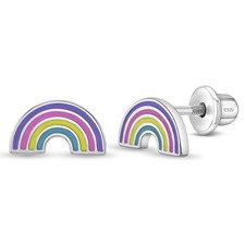 Magical Rainbow Children's / Girls Earrings Screw Back Enamel - Sterling Silver