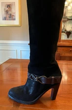 Cole Haan Air Women's Boots Size 7.5 Leather Black Brown Knee High  Pull On  